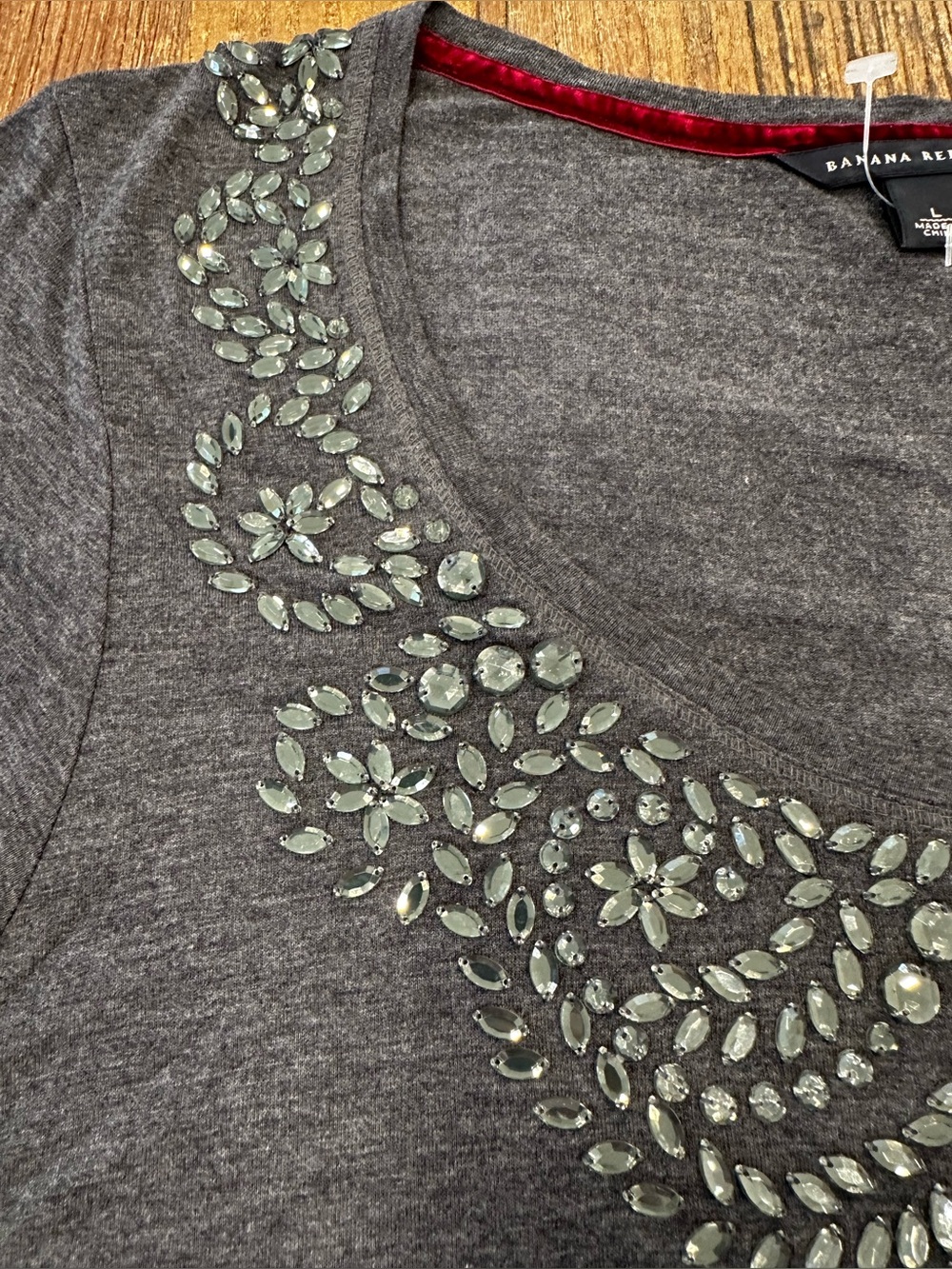 Banana Republic Dark Gray Scoop Neck Tee with Beaded Detail - Picture 2 of 8